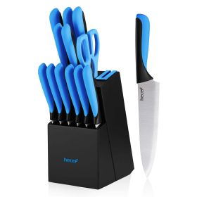 Hecef 13-Piece Knife Set with Block, High Carbon Steel Sharp Chef Knives with Build in Sharpener