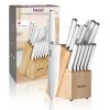 Hecef 15 Pieces White Kitchen Knife Set with Block and Sharpener, Ultra Sharp Chef Knife Set, Red Dot Award Winner