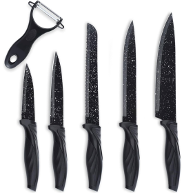 Mirdinner Knife Set of 6, Stainless Steel Kitchen Knives Set, with Non Stick Blades, Sharp Black Kitchen Knife Sets Dishwasher Safe