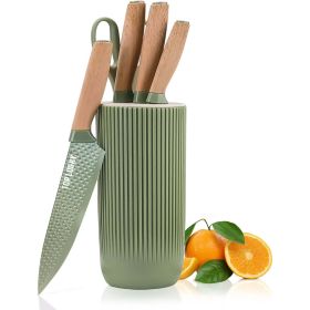 Kitchen Knife Set, 6 Pieces Green Professional Knife Set with Universal Knife Block, Super Sharp Knife Set with Ergonomic Handle