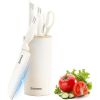 Knife Set for Kitchen, 5-Pieces White Cooking Knife Set with Storage Knife Holder