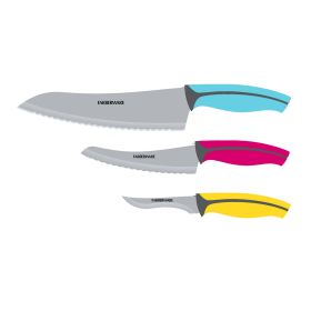 Farberware Precise Slice 3-piece Soft Grip Chef Knife Set, 8-inch Serrated Chef, 5.5-inch Serrated Utility, and 3.5-inch Trimming Parer