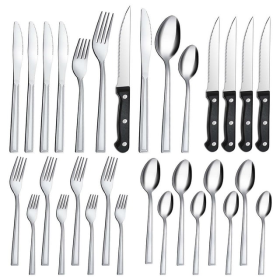 Bestdin 24 Pieces Silverware Set with Steak Knives, Stainless Steel Flatware Sets Service for 4