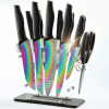 Rainbow Knife Set,Marco Almond KYA35 14 PCS Kitchen Knife Set,Titanium Coating for Anti-rusting, Super Sharp Cutlery Knife Set with Acrylic Stand