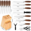 Knife Set, 15 Pcs Knife Sets for Kitchen with Block, High Carbon Stainless Steel Block Knife Set with 6 Serrated Steak Knives