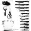 Knife Set with Block,Sharpener,Acrylic Stand 17 PCS Black High Carbon Stainless Steel Kitchen Knives