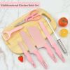 Kitchen Knife Set, 8-Pieces Pink Ultra Sharp Cooking Knife Set with Acrylic Stand, PP Handle Non-stick Chef Knives with Gift Box for Girls Women