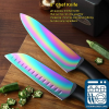 Rainbow Knife Set,Marco Almond KYA35 14 PCS Kitchen Knife Set,Titanium Coating for Anti-rusting, Super Sharp Cutlery Knife Set with Acrylic Stand