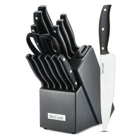 McCook MC39 Knife Set with Built-in Sharpener, 14-Piece Triple Rivet Cutlery Knife Block Set (Brand: McCook)