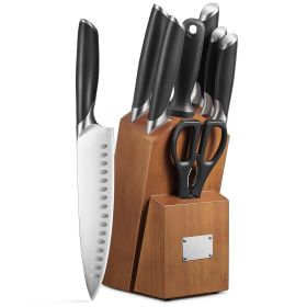 Knife Set, 8-Piece Premium Knife Block Set with High Carbon German Steel, 5 Knives, Sharpening Steel, Multi-Purpose Scissors, Block of Wood (Brand: D.Perlla)