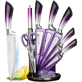 Knife Set, 9-Pieces Purple Gradient Handle Stainless Steel Chef Knife Set (Brand: Dot Pet)