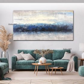 Handmade Oil Painting CanvasWall Art Decoration Abstract Knife Painting Landscape Bluefor Home Living Room hallway bedroom luxurious decorative painti (size: 40X80cm)