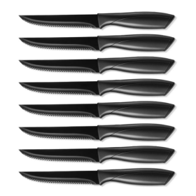 Steak Knives, Serreated Steak Knife Set of 8, Black Stainless Steel Table Knife Set (Brand: D.Perlla)