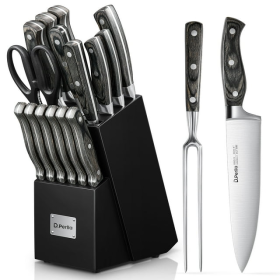 D.Perlla Knife Set, 16 Pieces German Stainless Steel Knife Set with Block and Wooden Handle, Black (Brand: D.Perlla)