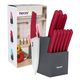 Hecef 12 Pcs Kitchen Knife Set with Wooden Block, Steak Knives, Stainless Steel Essential Chef Knife Set (Brand: Hecef)