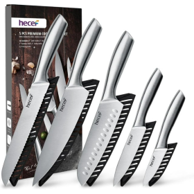 Hecef 5 PCS High Carbon Stainless Steel Kitchen Knife Set with Ergonomic Handle and Blade Covers (Brand: Hecef)