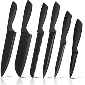 Knife Set 6 Piece, Black Chef Knives with Sharp Blades Nonstick Coating Easy Grip Handle (Brand: D.Perlla)