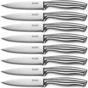 Steak Knives, Serrated Steak Knives with Gift Box, Stainless Steel Kitchen Steak Knife Set of 8, Silver (Brand: D.Perlla)